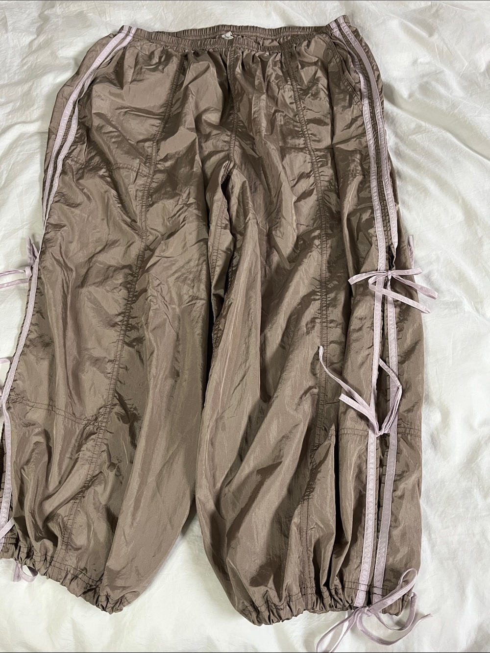 Daily practice Anthropologie bowline parachute pants feminine bow track jogger